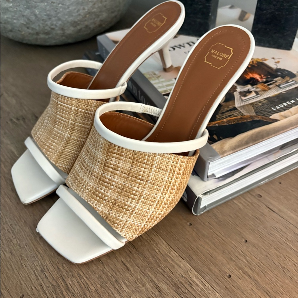 Malone Souliers Women's White and Natural Woven Slide Sandals - Picture 2 of 5